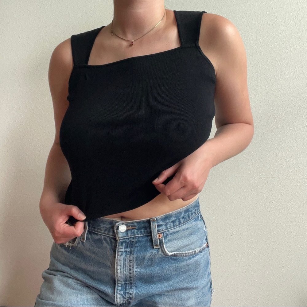 Black Vintage Square Neck Top
